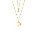 Elegante goldene S925 Silber Doppel-Halskette mit Stern- und Mond-Kristallanhängern - Gold