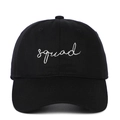 Black cotton baseball cap with white squad script embroidery and a curved brim - Adjustable / Black