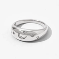 Silver stainless steel ring with star moon pattern and sparkling zircon stones - US 6 / Steel
