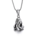 Professional silver stainless steel boxing gloves pendant necklace on a plain white background - Boxing Gloves (KP42085)