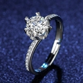 Elegant six-prong moissanite ring with heart shaped claws on a starry blue background - Adjustable / Style 15 Classic Six Prong Ring (1 Carat)