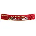 Red Merry Christmas banner with gold lettering, Santa Claus and festive gift patterns - 016 Red Gold Letter Santa Bow