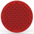 Red circular silicone pet lick mat with textured surface for slow feeding - Red Round Cross Style