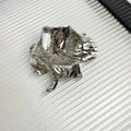 Detailopname van een vintage zilveren rozenbroche met metalen textuur op de blaadjes - Zilveren Roos Broche