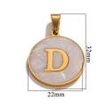 Golden stainless steel round shell pendant with letter D, 32x22mm size dimensions - Gold D