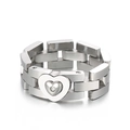 Bague cœur en acier inoxydable argenté avec design de bracelet montre et cristal - US 9 / Chaîne de coeur (KR105157-KFC) / Argenté