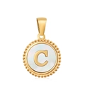18K vergulde ronde parelmoer hanger met letter C en een gedetailleerde parelrand afwerking - Letter C