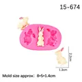 Pink silicone mold with three bunny rabbit shapes for DIY fondant and clay crafts - #3 Three Rabbits Group / Pink
