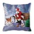 Merry Christmas peach skin pillow cover with Santa Claus feeding a deer in snow - Snowy Forest Scene