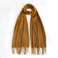 Soft solid brown cashmere-feel scarf featuring classic fringe tassels on plush background - Light Coffee