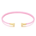 Pink woven rope C-shaped open bracelet with golden metal end caps on white background - Pink (KB167457-QY)