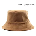 Khaki reversible corduroy bucket hat with a minimalist sun protection design - Khaki (Reversible)
