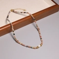 Minimalist rainbow tourmaline necklace with irregular pearl and golden accents - XL0060 Multi Color Stone with Baroque Pearl