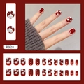 Deep red press-on nails set with white heart and dot patterns in short square shape - Glue Type / Wine Red Heart Style (R928)