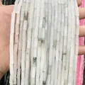 White and green natural stone cylinder beads for handmade DIY necklace jewelry - 4x13mm Tube/Strand / Natural Ice Green Jade