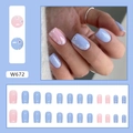 Blue and pink press-on nails set with delicate floral designs for summer fashion - W672 Fresh Floral Style (Glue Type)