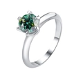 Classic silver s925 ring with a sparkling green 1-carat moissanite in six-prong setting - Adjustable Open / 1-carat Emerald Moissanite (gra Certificate)