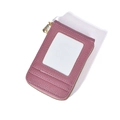 Dusty pink pebble leather RFID card holder with zipper pocket and transparent ID window - Rubber Red