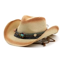Μποέμ ψάθινο καπέλο cowboy με ντεγκραντέ χρώμα, έθνικ χάντρες και ρυθμιζόμενο κορδόνι - M (56-58cm) / Μπεζ Κόκκινο Σκουριάς