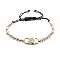Mixed color metal bead black rope bracelet with sparkling heart charm for men - Three-Color Gold Heart Lock