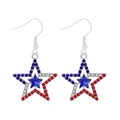 Star-shaped USA flag earrings with red, white, and blue rhinestones on silver metal base - Style 59-Red White Blue Rhinestone Star Earrings