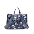 Tragetasche mit Totenkopfmuster, gestepptem Design und breitem Schultergurt - Blau