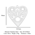 Silver stainless steel heart pendant with sun and moon cutout, 28.5x30mm technical drawing - Silver Hollow Sun Moon Star Heart (5Pcs/Pack)