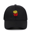 Casquette de baseball en coton noir classique avec broderie frites rigolote - Réglable / Noir