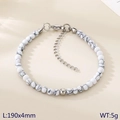 White marble bead bracelet with silver accents, lobster clasp and 190mm length - Style 5 Steel Color White Turquoise (KB207128-Z)