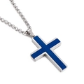 Collana con croce in acciaio argento con inserto opaco blu scuro per uomo - Blu