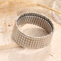 Pulsera elástica de acero inoxidable plateado pulido con diseño clásico de eslabones - Estilo de Rejilla de 28mm / Plateado