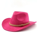 Cappello da cowboy rosa in finta pelle scamosciata con fascia intrecciata marrone su bianco - M (56-58cm) / Rosa Rossa