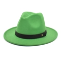 Detail of green wool fedora hat featuring black belt strap and gold metal rivet - M (56-58cm) / Grass Green