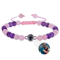 Pink and purple natural stone beaded projection bracelet with custom photo charm - Pink Crystal + Amethyst Bracelet