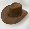 Chapeau de cowboy marron en suédine avec bandeau tressé et large bord protecteur - 58cm Taille Unique / Corde Double Café Clair