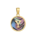 Collier avec pendentif lettre Y en acier titane doré et motif de tourbillon émaillé coloré - Y-Coquille Multicolore