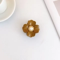Brown floral hair claw clip featuring a white pearl center with golden twisted metal ring detail - 5.8*5.8*4.5 / Brown