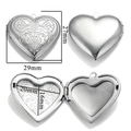 Silver heart locket pendant with floral relief and interior photo slots measuring 27x29mm - A20-Floral Engraving