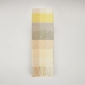 Soft checkered plaid scarf in yellow, grey and beige tones with fringe tassels - Beige