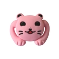 Pink cartoon cat silicone baby pacifier with easy-grip handles for teething relief - Pink Cat