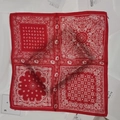 Red square bandana featuring classic white paisley patterns and star motifs - Patchwork Cashew Red Square Scarf / 65