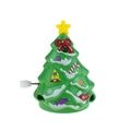 Wind-up Christmas tree toy in green with festive ornaments and white turn-knob - Wind-up Rotating Christmas Tree