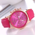 Detail of rose gold case and pink leather strap on a Geneva fashion quartz watch - Rose Red