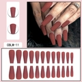 Set di 24 unghie finte lunghe ballerina marrone rosso opaco con dettagli - Marrone Rossastro (CBLM-11)