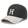 Detail of wool blend baseball cap with H patch, grey and cream bicolor textured finish - Gray Crown Off-white Brim