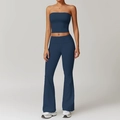 Ensemble de yoga bleu foncé avec débardeur court et leggings évasés à taille haute - Gilet 8793 + Pantalon Évasé 8791 Insigne Bleu / S