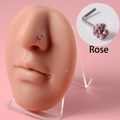 L-shaped stainless steel nose stud with pink crystal ball in rose finish for piercings - 0.8x7x3mm / L-Shape Rose Red
