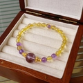 Detail of amethyst and citrine beaded bracelet displayed in a premium jewelry gift box - Ametrine Heart Pendant Style (19#)