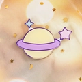 Cute acrylic planet brooch with purple Saturn ring and stars on a dreamy mesh background - 14 Space Planet