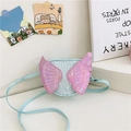Cute light blue sequin crossbody bag for girls featuring pink holographic wings and strap - Blue